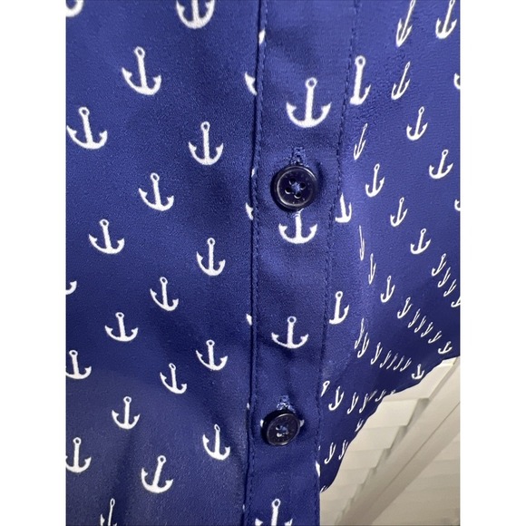 Express Anchor Print Long Sleeve Portofino Button Down Fisherman Top Size Small - Picture 4 of 8